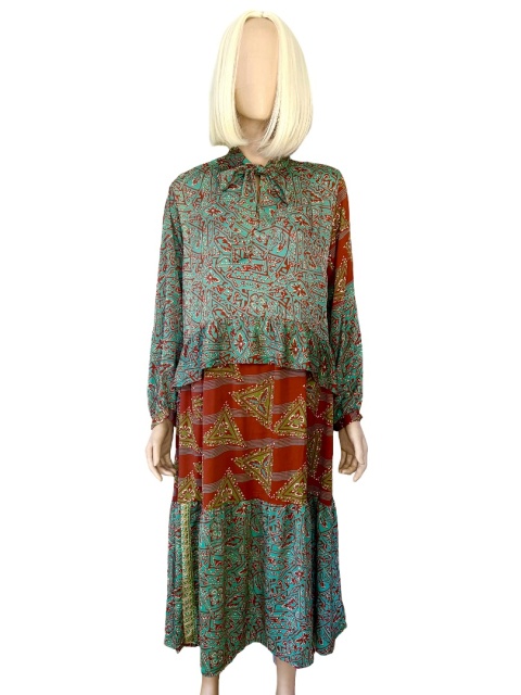 sissel edelbo whisper dress onesize wzorzysta sukienka zielono pomarańczowa