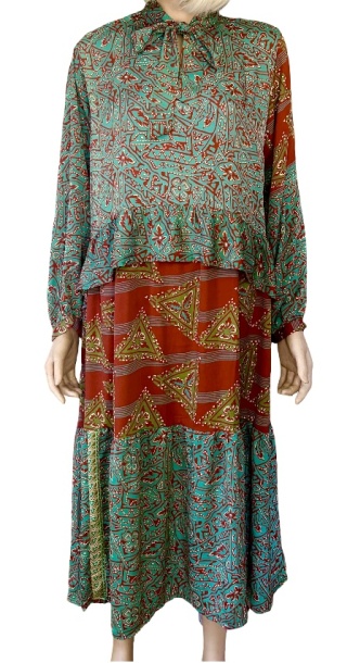 sissel edelbo whisper dress onesize wzorzysta sukienka zielono pomarańczowa